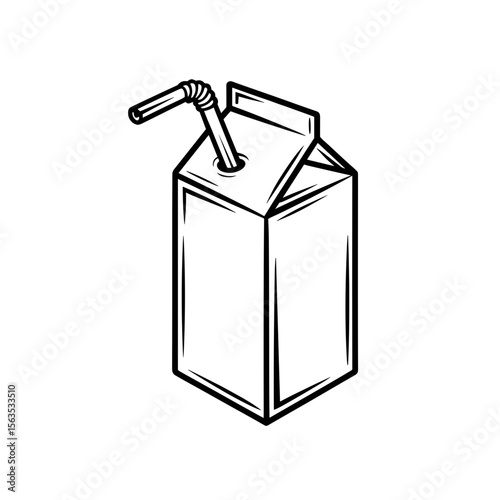 Vector art of a simple line drawing of a juice box with a straw vector illustration