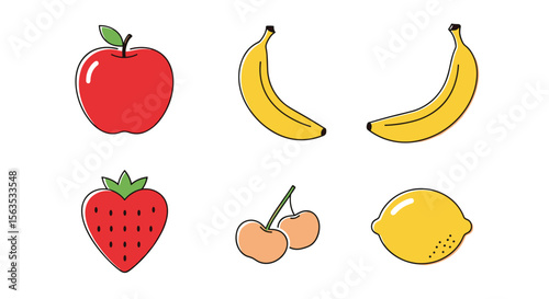 A vibrant collection of fresh fruits including apple banana strawberry cherry and lemon for healthy eating and delicious recipes