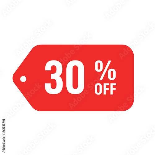 red 30% discount tag on white background
