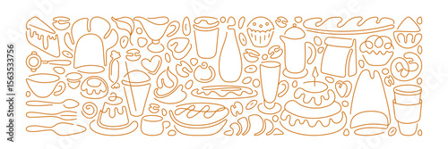 Bakery, cafe, tea and coffee cup. Vector backdrop