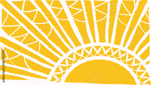 Golden sunburst design with triangular accents radiating from a semi circular base element art