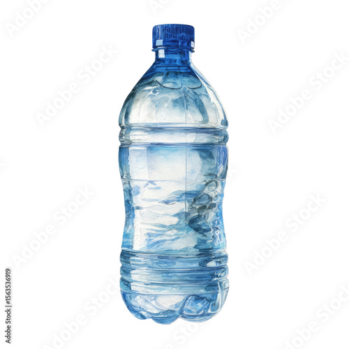 Watercolor illustration of plastic water bottle on transparent background