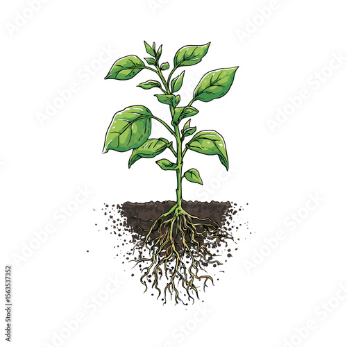 vector plant with roots in the ground .Generative AI