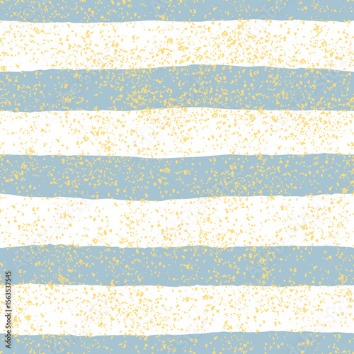 Tile vector pattern with pastel blue and white stripes and golden polka dots background