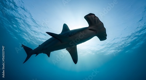 Hammerhead Shark Silhouetted Against the Sunlit Ocean Surface