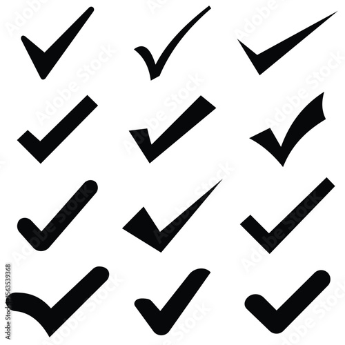 Check mark icons set. Check marks symbol collection. Simple check mark. Quality sign icon.
 Checklist symbols. Approval check flat style - stock vecto