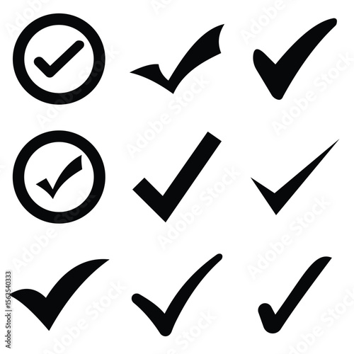 Check mark icons set. Check marks symbol collection. Simple check mark. Quality sign icon.
 Checklist symbols. Approval check flat style - stock vecto