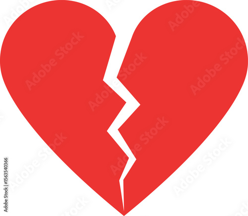 A broken red heart, symbolizing heartbreak, sadness, or loss.
