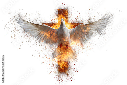 Fiery Dove, Holy Spirit, Cross, Divine, Wings, Flaming, Religious, Spiritual, Faith, God