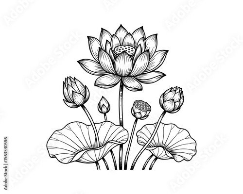 Elegant lotus flower with buds vector illustration