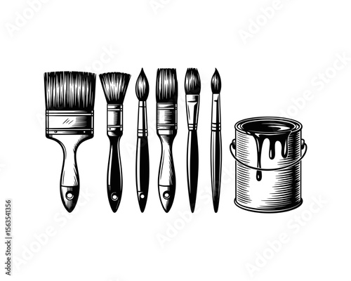 Paint brushes and a can of paint vector illustration