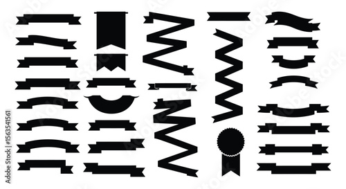 Diverse Black Ribbon Banner & Scroll Vector Collection - Retro, Vintage, Award, Sale, Price Tag, Promotion, Decorative, Label Design Elements