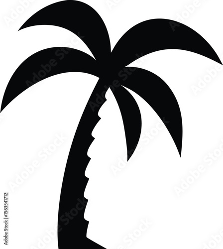 Minimal black silhouette of a palm tree with zigzag element isolated on transparent background