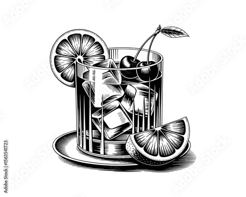 A cocktail with cherry and lemon vector illustration
