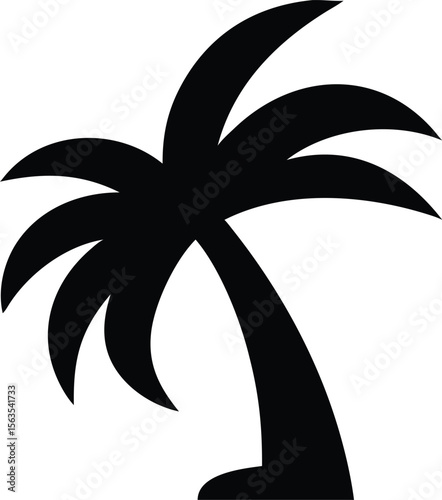 Minimal black silhouette of a palm tree in a storm isolated on transparent background