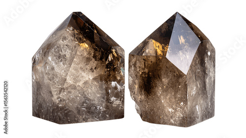 A smoky quartz bookend pair, white background --ar 16:9