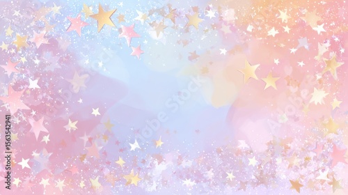 Cute shining star icons on a delicate soft pastel gradient horizontal frame background, perfect for kids' themes.