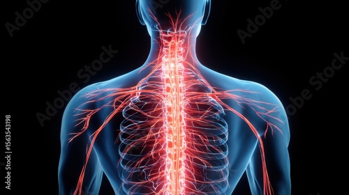 Visualization of the human nervous system with highlighted spinal cord anatomy photo