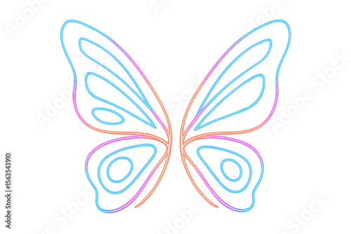 Colorful neon butterfly wings glowing on a transparent background, creating a vibrant and ethereal atmosphere