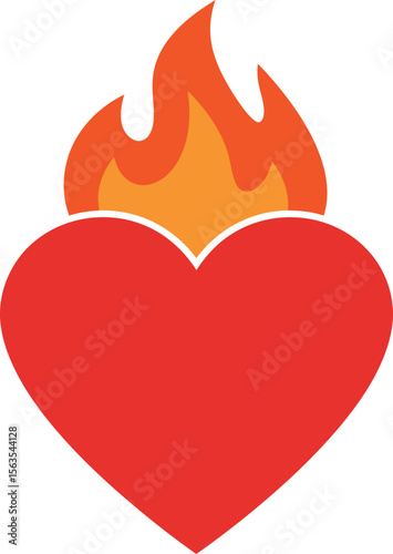 A vibrant illustration of a heart symbol engulfed in stylized flames, representing passion.