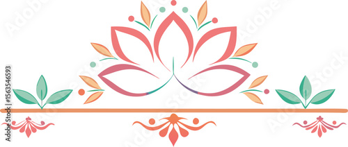 Minimal Bengali Alpona Border with Pastel Watercolor Floral Motifs