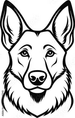 German Shepherd Dog Head Vector Illustration in Black and White