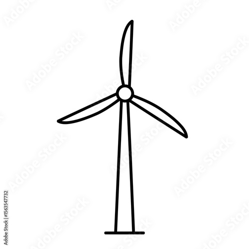 Wind Turbine Outline: A minimalist outline of a wind turbine stands against a plain , symbolizing renewable energy and sustainable technology