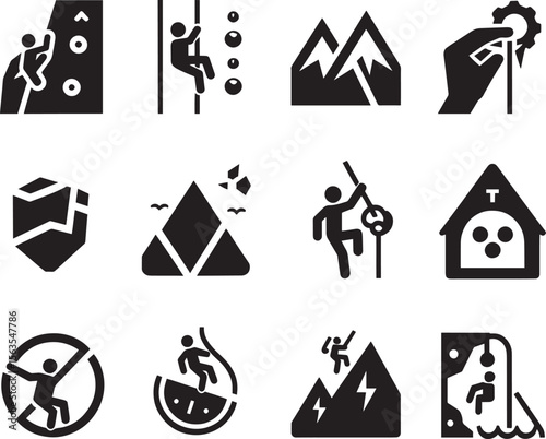 set of camping icons climbing