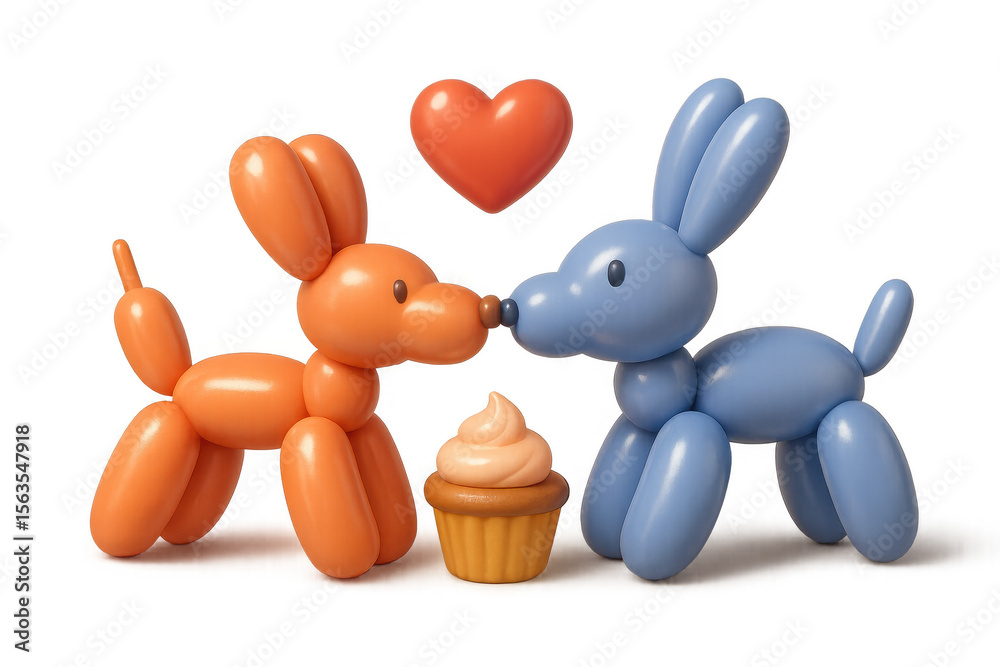 Balloon animal harmony with heart and cupcake - colorful illustration for celebrations Balloon animal harmony with heart and cupcake - colorful illustration for celebrations