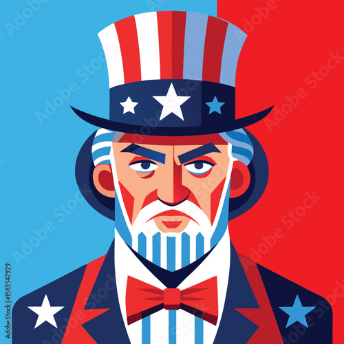 Uncle Sam Portrait with Patriotic Colors and Geometric Design Style