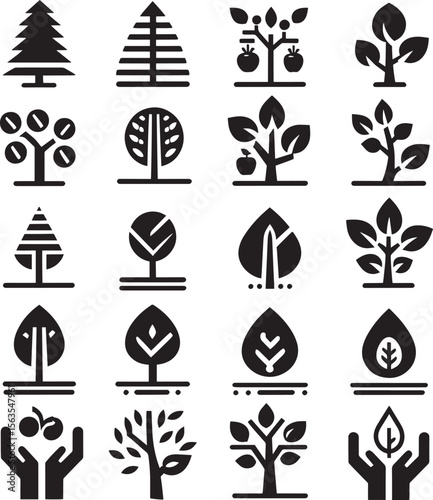 set of vector icons of nature tree