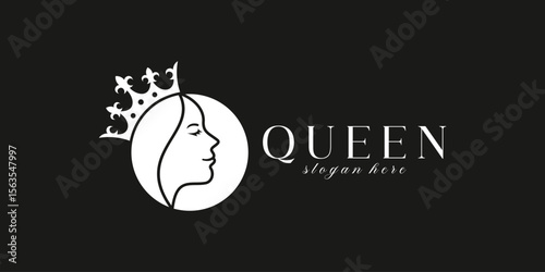 Elegant queen logo with female profile crown silhouette