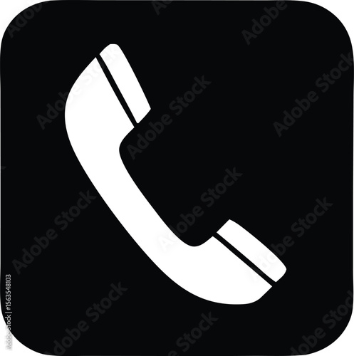 Simple white telephone handset icon on a rounded black square background representing communication and contact