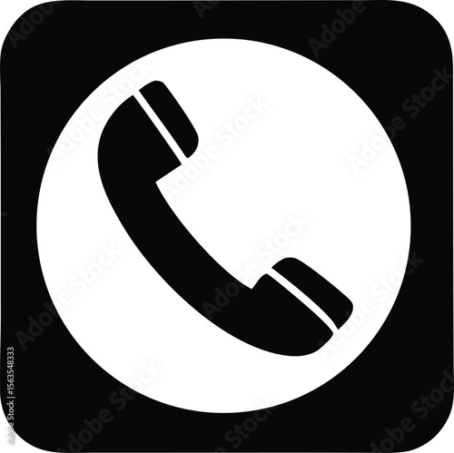 Classic black and white telephone handset icon within a rounded square representing communication and contact