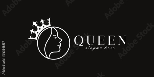 Elegant queen logo with female profile and crown