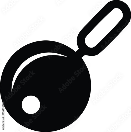A simple black icon of a frying pan with a handle representing cooking or kitchenware
