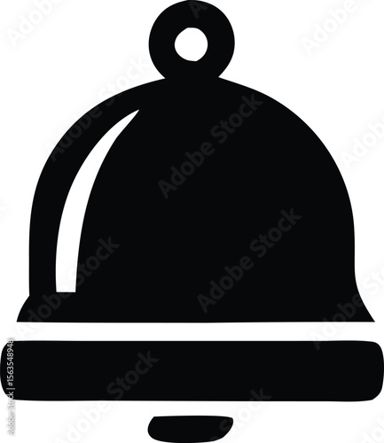 A simple black silhouette of a bell with a loop at the top and a wide base