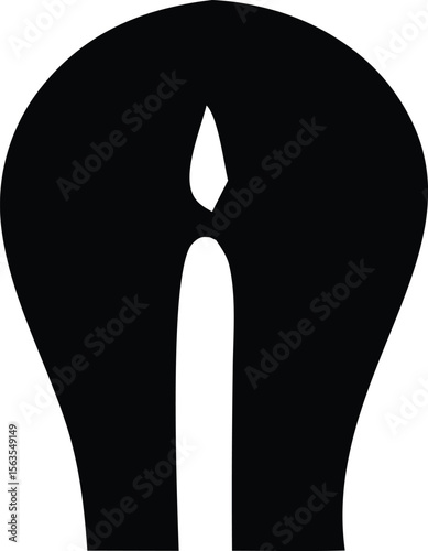 Abstract silhouette of a stylized candle with a flame rendered in bold black and white