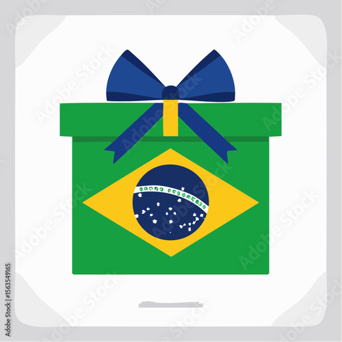 Brazil Gift Box: A festive gift box adorned with the Brazilian flag, complete with a bright blue ribbon, symbolizing celebration and patriotism.