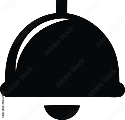 Simple black silhouette icon of a classic restaurant food cloche or serving dome with a handle