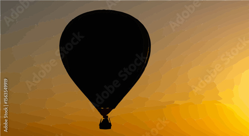 Silhouette of a hot air balloon against a textured sky with a gradient of yellow and gray hues