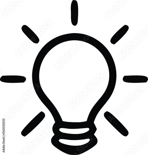 A simple black outline drawing of a light bulb with radiating lines symbolizing a bright idea or inspiration