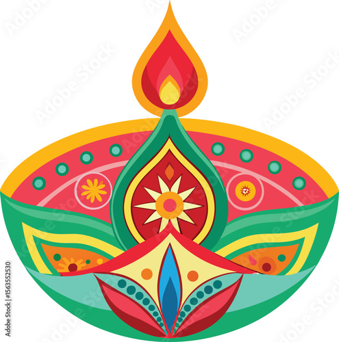 Colorful Diwali Lamp Illustration for Festive Celebrations and Cultural Designs