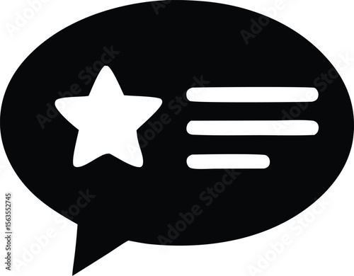Black speech bubble icon with a white star and three horizontal lines representing a message or notification
