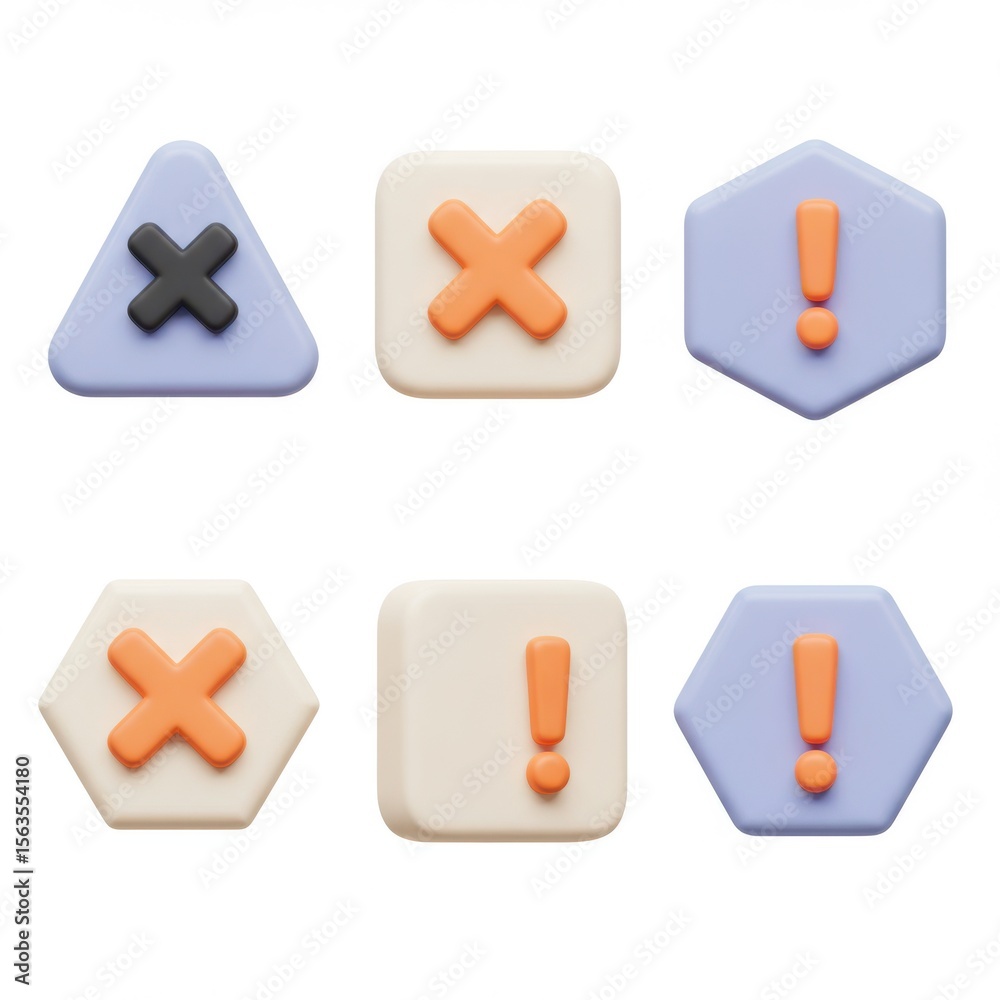 Fototapeta premium 3d warning cancel icons set isolated on white background