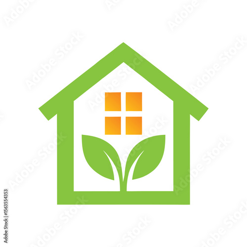 Eco House with Green Leaf Vector Icon.