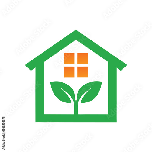 Eco House with Green Leaf Vector Icon.