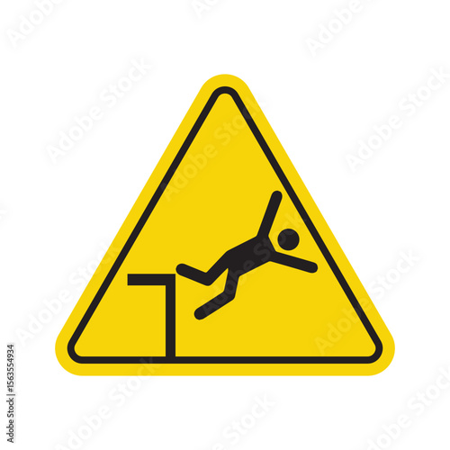 Falling Hazard Warning Sign with Person Falling Off Edge in Yellow Triangle