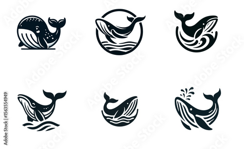 Whale Humpback logo icon design illustration black white