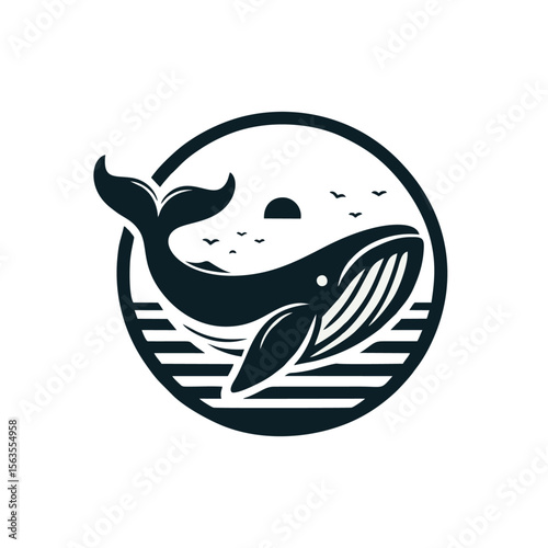 Whale Humpback logo icon design illustration black white